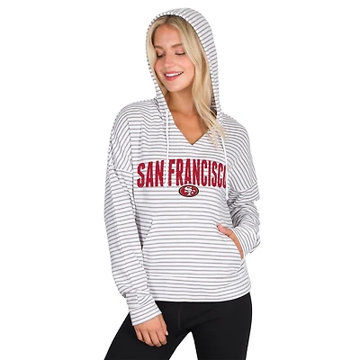 Women's Concepts Sport White/Gray San Francisco 49ers Liftoff Striped V-Neck Hoodie