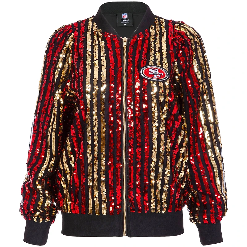 Women's Cuce  Scarlet San Francisco 49ers Slim Fit Sequin Striped Full-Zip Bomber Jacket