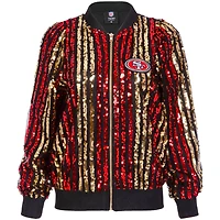 Women's Cuce  Scarlet San Francisco 49ers Slim Fit Sequin Striped Full-Zip Bomber Jacket