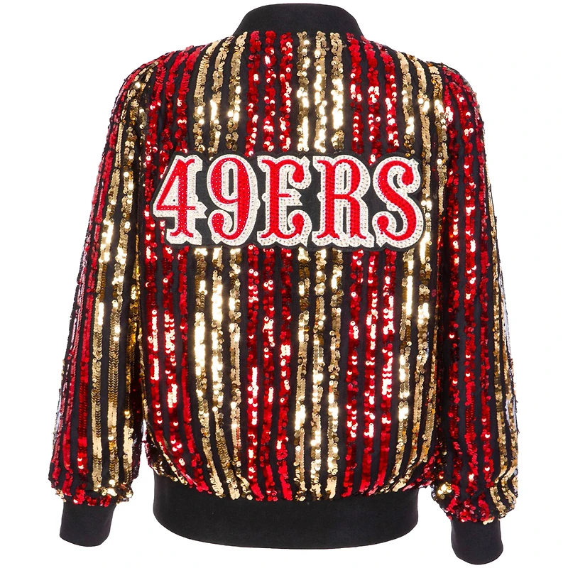 Women's Cuce  Scarlet San Francisco 49ers Slim Fit Sequin Striped Full-Zip Bomber Jacket