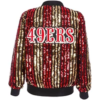 Women's Cuce  Scarlet San Francisco 49ers Slim Fit Sequin Striped Full-Zip Bomber Jacket