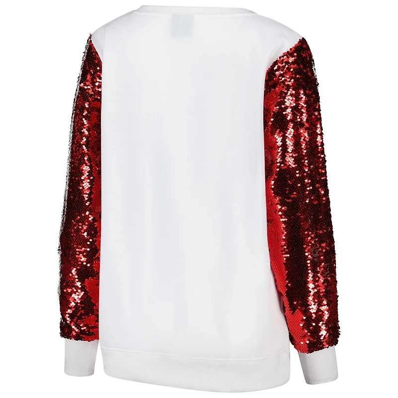Sweat-shirt à col en V et manches sequins Cuce White San Francisco 49ers pour femme
