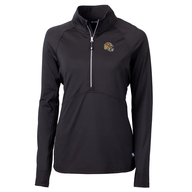 Women's Cutter & Buck  Black San Francisco 49ers Helmet Logo Adapt Eco Knit Stretch Recycled Half-Zip Pullover Top