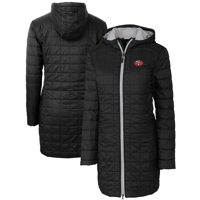 Manteau long à capuche zippé Cutter & Buck noir San Francisco 49ers Throwback Logo Rainier pour femme