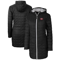 Manteau long à capuche zippé Cutter & Buck noir San Francisco 49ers Throwback Logo Rainier pour femme