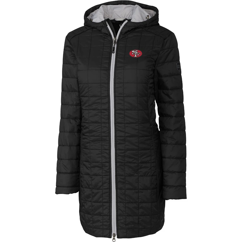 Women's Cutter & Buck Black San Francisco 49ers Throwback Logo Rainier Primaloft Eco Full-Zip Hoodie Long Coat