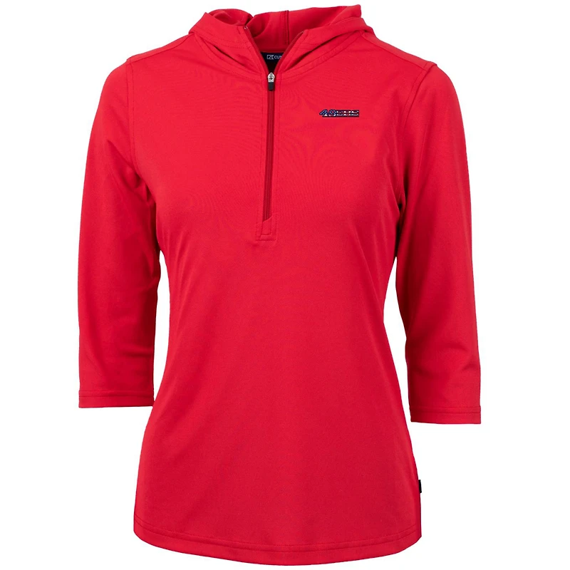 Women's Cutter & Buck Red San Francisco 49ers Virtue Eco Pique 3/4 Sleeve Half-Zip Pullover Hoodie