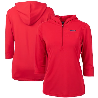 Women's Cutter & Buck Red San Francisco 49ers Virtue Eco Pique 3/4 Sleeve Half-Zip Pullover Hoodie