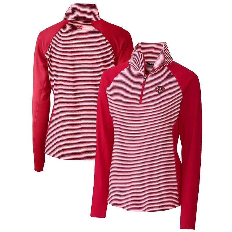 Women's Cutter & Buck Scarlet San Francisco 49ers Throwback Logo Forge Tonal Stripe Stretch Half-Zip Pullover Top