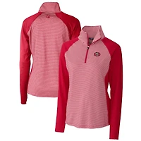 Women's Cutter & Buck Scarlet San Francisco 49ers Throwback Logo Forge Tonal Stripe Stretch Half-Zip Pullover Top