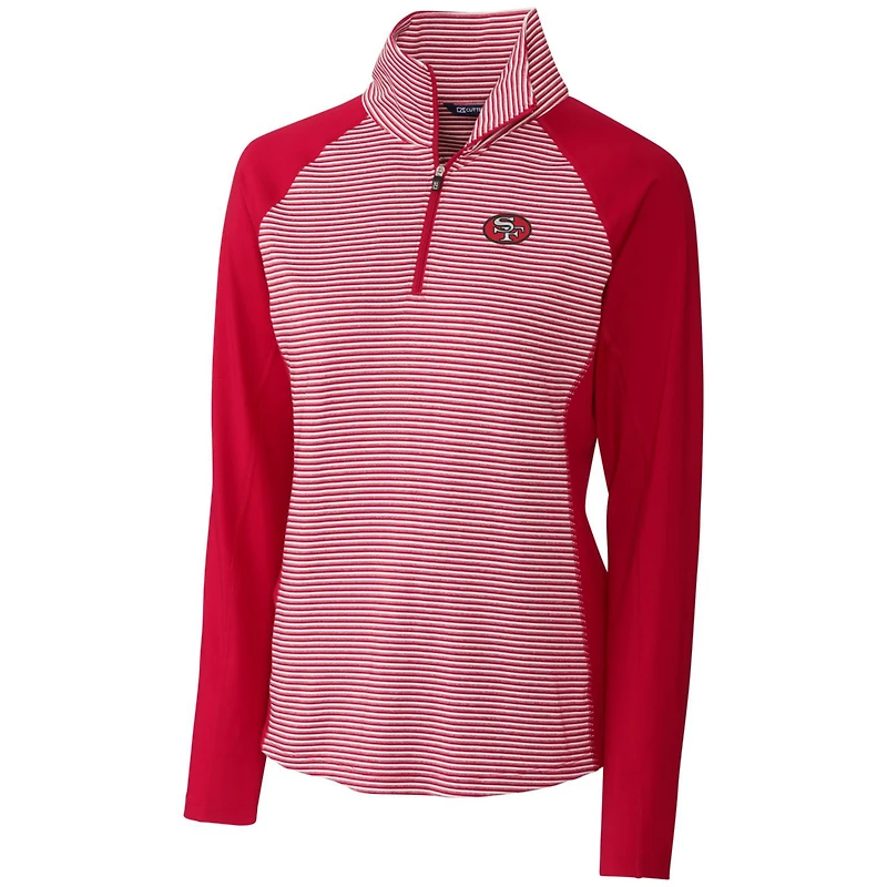 Women's Cutter & Buck Scarlet San Francisco 49ers Throwback Logo Forge Tonal Stripe Stretch Half-Zip Pullover Top