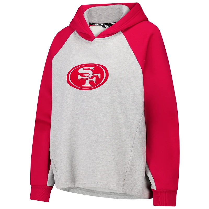 Sweat à capuche court raglan DKNY Sport gris/écarlate pour femme des San Francisco 49ers Joy