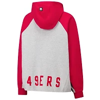 Sweat à capuche court raglan DKNY Sport gris/écarlate pour femme des San Francisco 49ers Joy