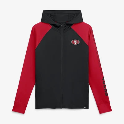 Sweat à capuche zippé raglan noir/écarlate San Francisco 49ers Cornerback Blitz pour femme (Fanatics)