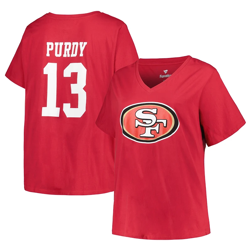 Women's Fanatics Brock Purdy Scarlet San Francisco 49ers Plus Name & Number V-Neck T-Shirt