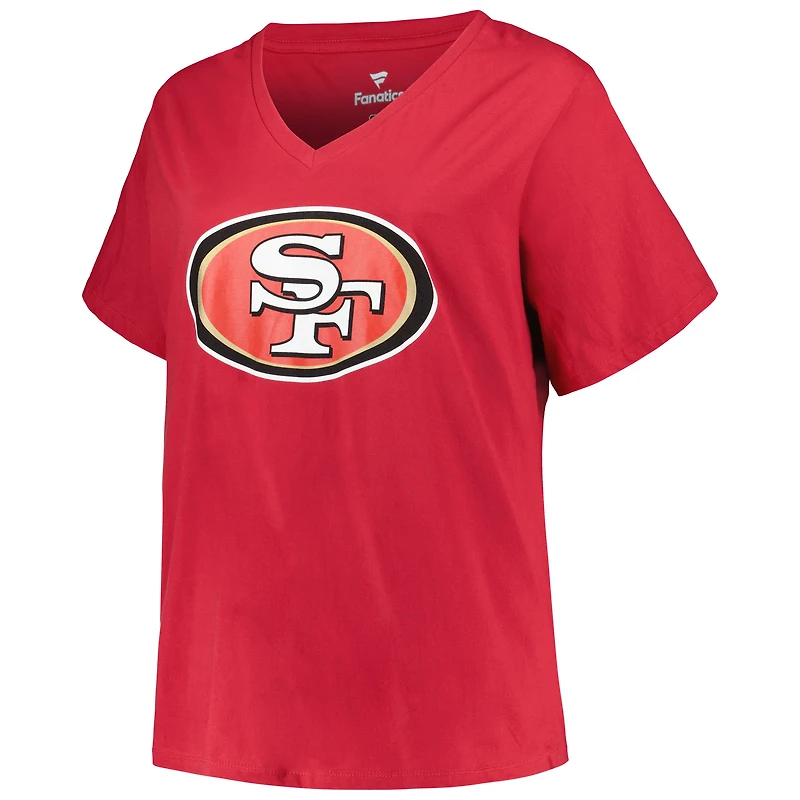 Women's Fanatics Brock Purdy Scarlet San Francisco 49ers Plus Name & Number V-Neck T-Shirt