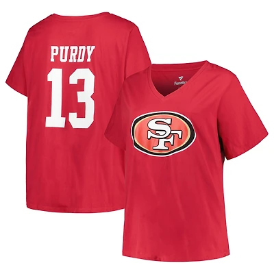 Women's Fanatics Brock Purdy Scarlet San Francisco 49ers Plus Name & Number V-Neck T-Shirt
