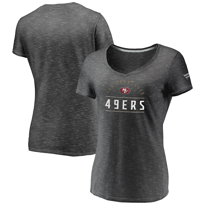 Women's Fanatics Charcoal San Francisco 49ers League Leader Space Dye V-Neck T-Shirt