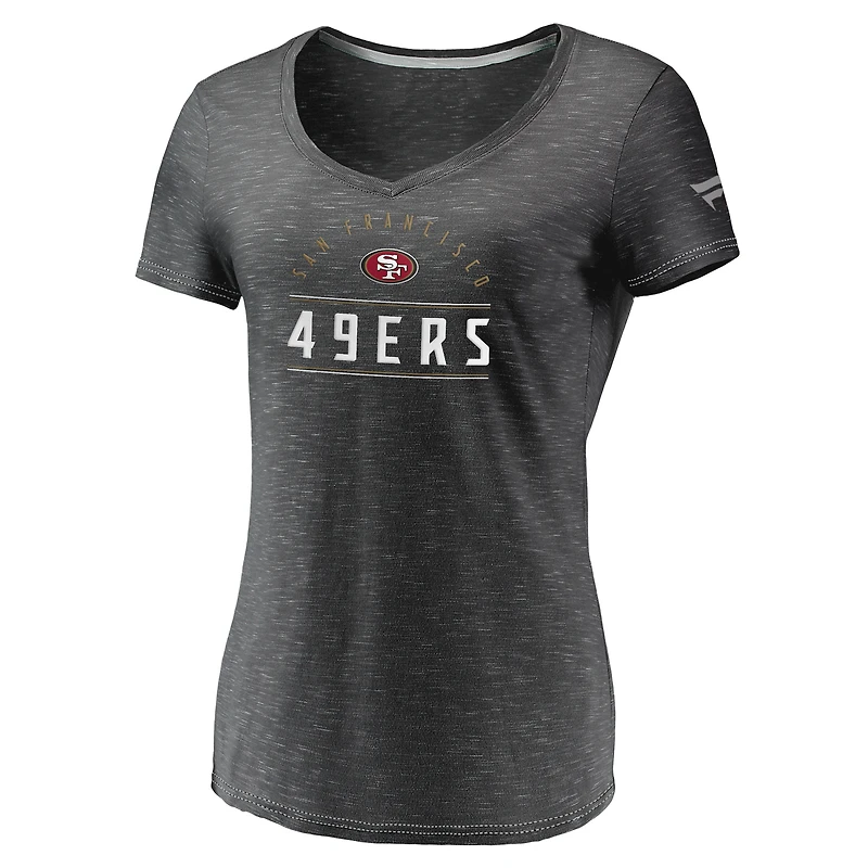 Women's Fanatics Charcoal San Francisco 49ers League Leader Space Dye V-Neck T-Shirt