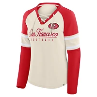 Women's Fanatics Cream/Scarlet San Francisco 49ers Gridiron Hero Raglan Lace-Up V-Neck Long Sleeve T-Shirt