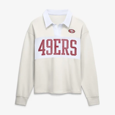 Women's Fanatics Cream San Francisco 49ers Heritage Play Action Rugby Long Sleeve Polo