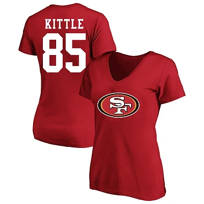 Women's Fanatics George Kittle Scarlet San Francisco 49ers Plus Name & Number V-Neck T-Shirt
