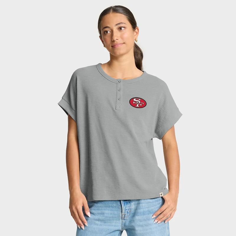T-shirt Henley surdimensionné gris chiné Fanatics pour femme des 49ers de San Francisco