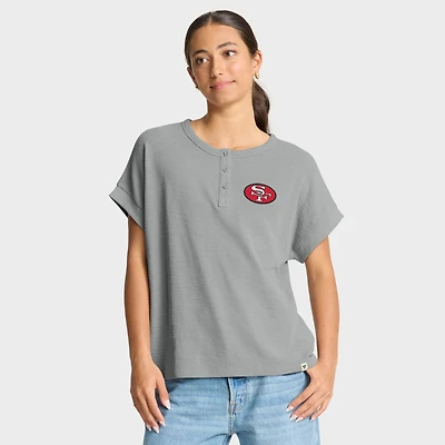 T-shirt Henley surdimensionné gris chiné Fanatics pour femme des 49ers de San Francisco