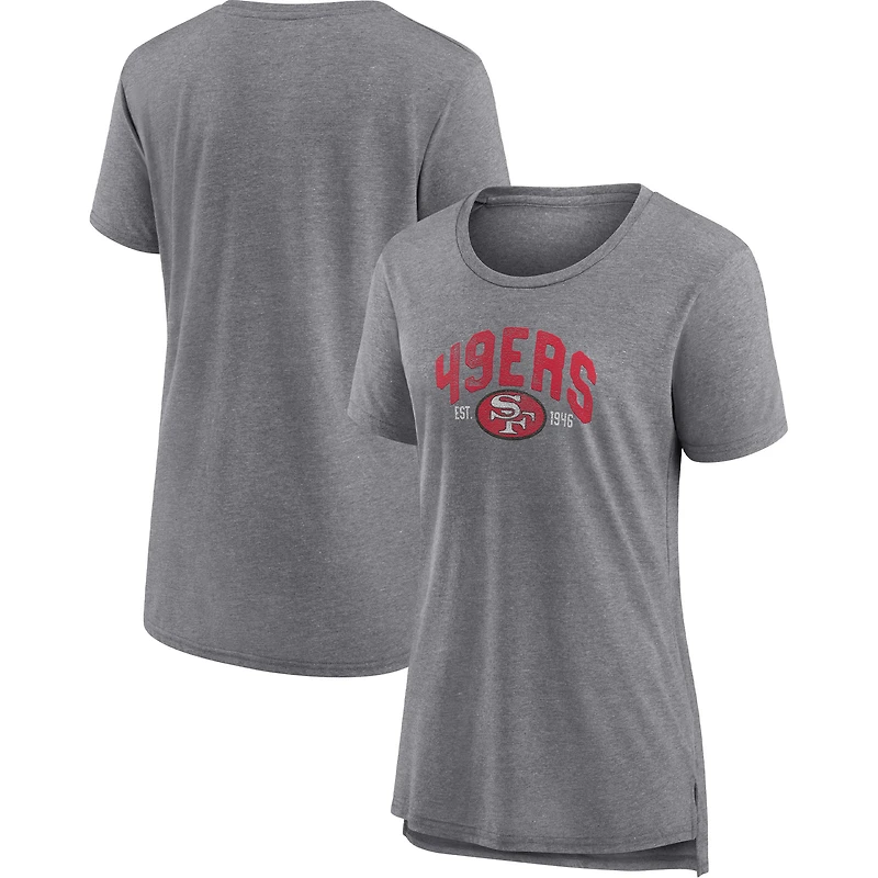 T-shirt tri-mélange moderne à dos tombant des San Francisco 49ers de marque Fanatics pour femmes, gris chiné