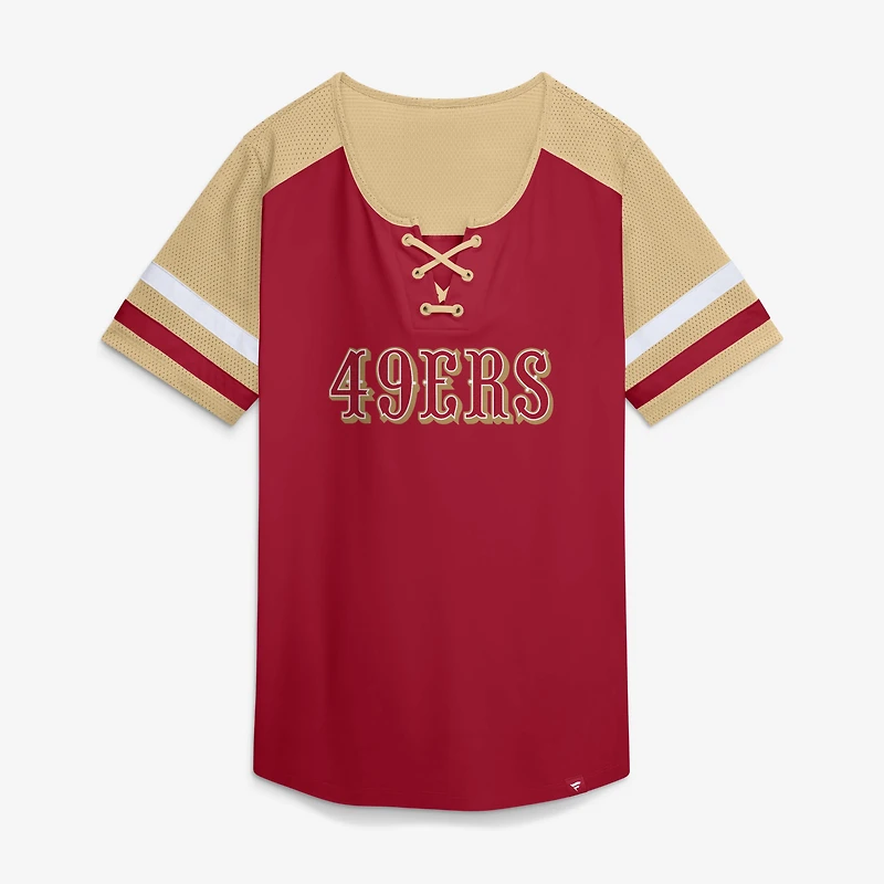 T-shirt à lacets Fanatics Scarlet San Francisco 49ers Curl Route Athena pour femmes