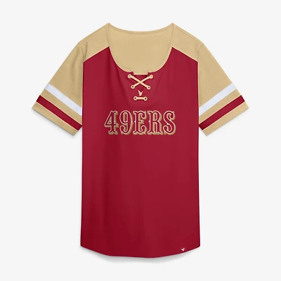 T-shirt à lacets Fanatics Scarlet San Francisco 49ers Curl Route Athena pour femmes