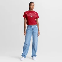Haut court raglan tri-blend rouge écarlate pour femme, motif offensif des 49ers de San Francisco (Fanatics).