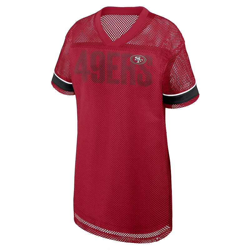 Robe Fanatics Scarlet San Francisco 49ers pour femme, coupe oversize, col en V et maille profonde.