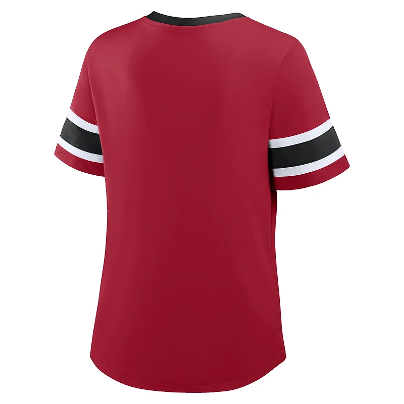 T-shirt à lacets et col en V pour femme Fanatics Scarlet San Francisco 49ers, grande taille, Red Zone Athena