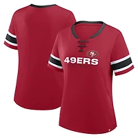 T-shirt à lacets et col en V pour femme Fanatics Scarlet San Francisco 49ers, grande taille, Red Zone Athena