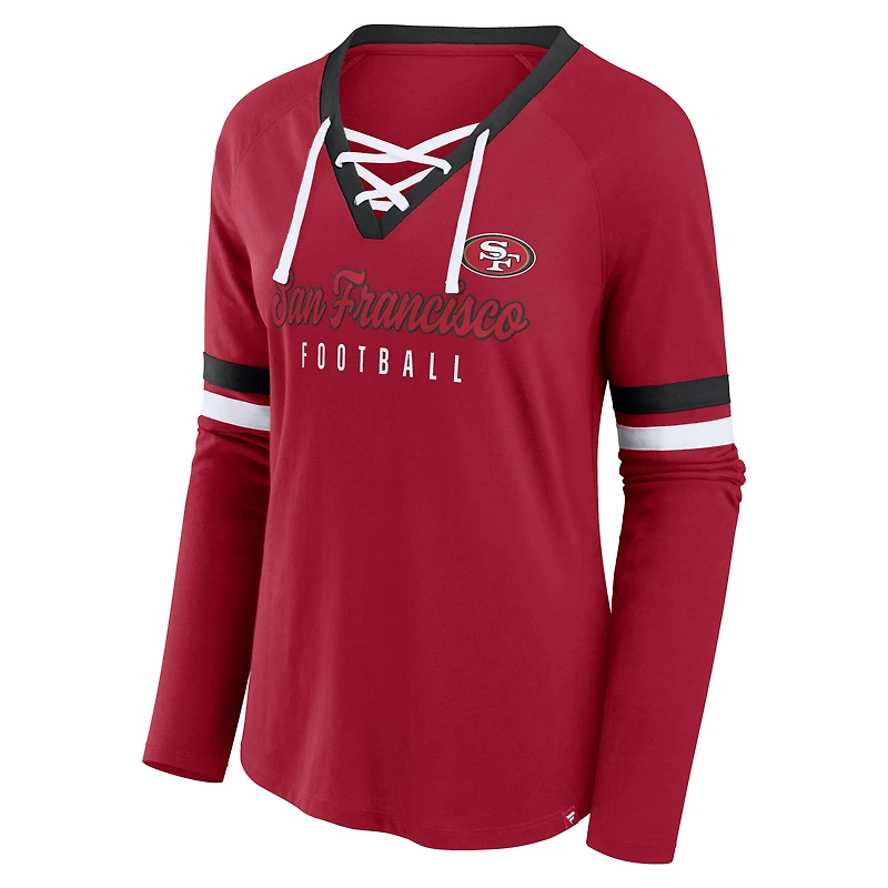 Women's Fanatics Scarlet San Francisco 49ers Plus Won & Done Lace-Up V-Neck Long Sleeve T-Shirt