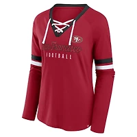 Women's Fanatics Scarlet San Francisco 49ers Plus Won & Done Lace-Up V-Neck Long Sleeve T-Shirt