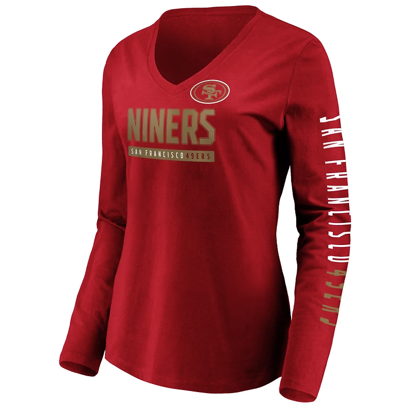 Women's Fanatics Scarlet San Francisco 49ers Slogan V-Neck Long Sleeve T-Shirt