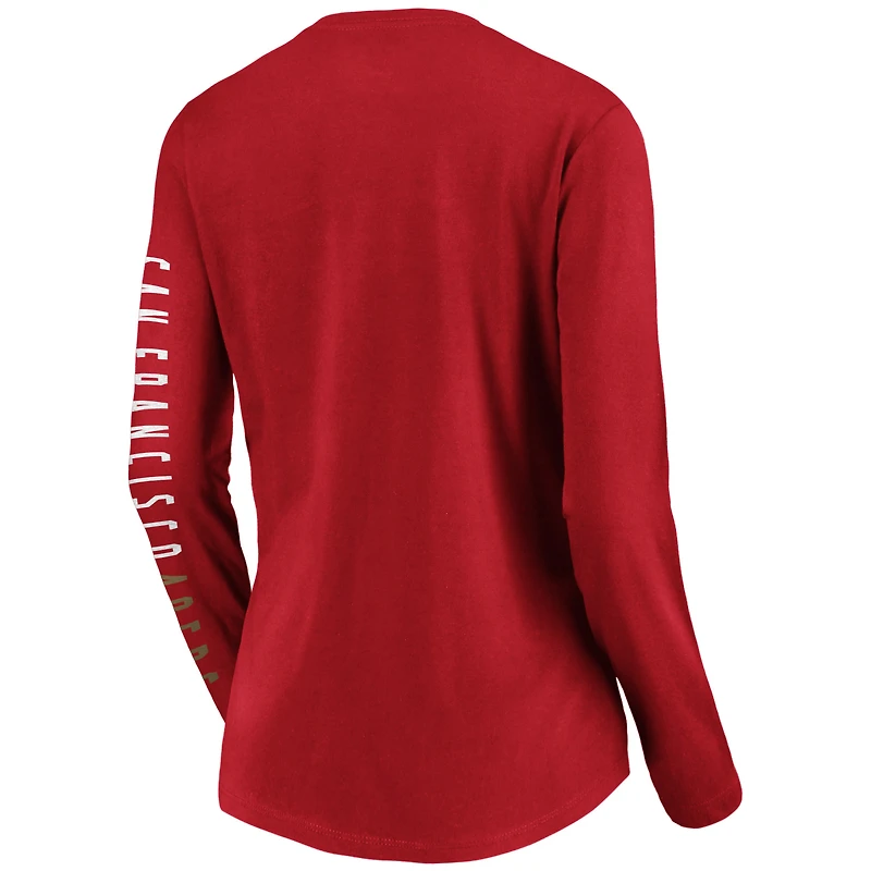 T-shirt à manches longues et col en V Fanatics Scarlet San Francisco 49ers pour femmes