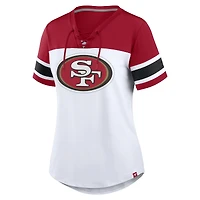 T-shirt à lacets et col en V Athena strass pour femme, blanc/écarlate, des 49ers de San Francisco