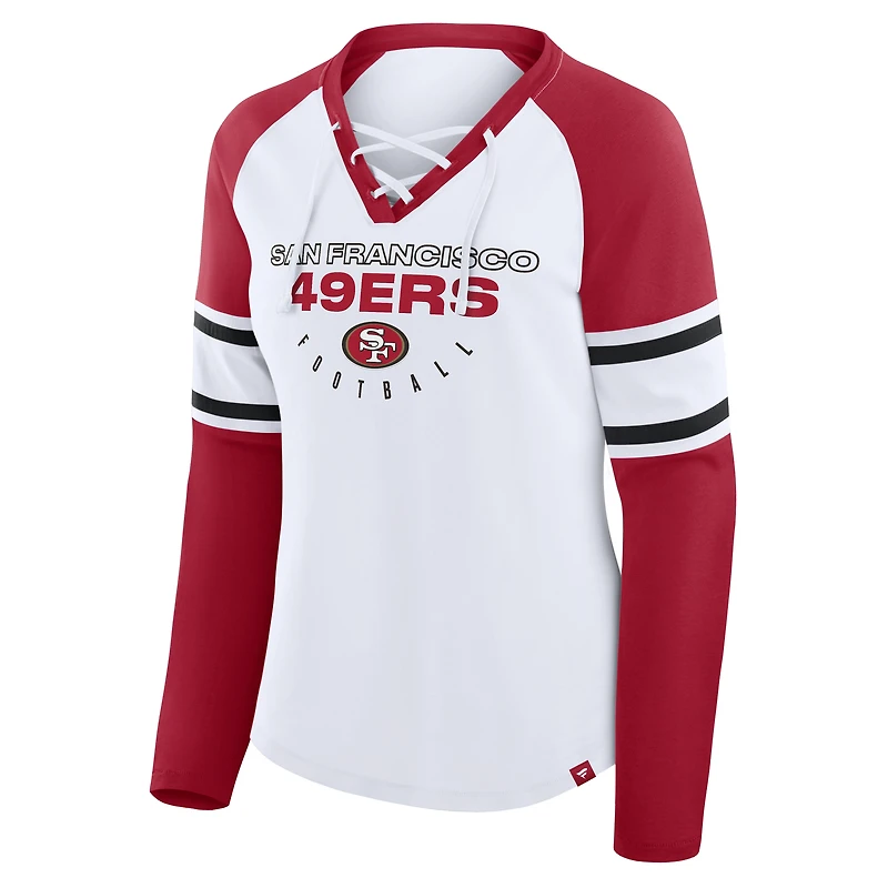 Women's Fanatics White/Scarlet San Francisco 49ers Redzone Blitz Package Raglan Lace-Up V-Neck Long Sleeve T-Shirt