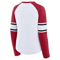 Women's Fanatics White/Scarlet San Francisco 49ers Redzone Blitz Package Raglan Lace-Up V-Neck Long Sleeve T-Shirt