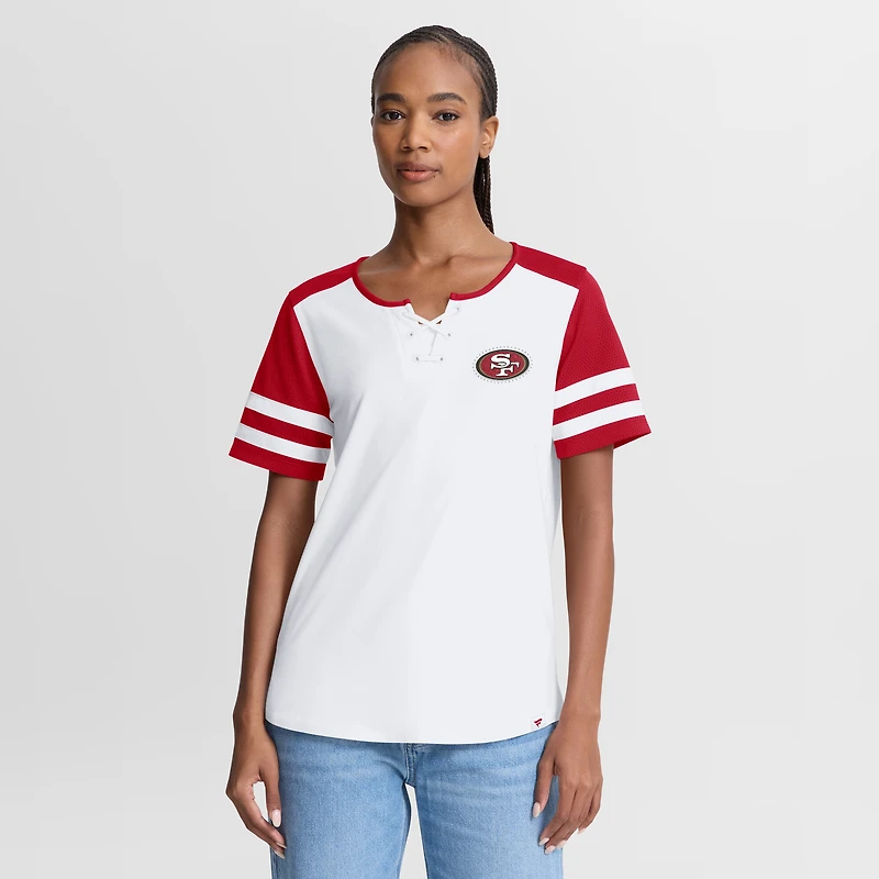Women's Fanatics White/Scarlet San Francisco 49ers Touchdown Pass Athena Lace-Up T-Shirt