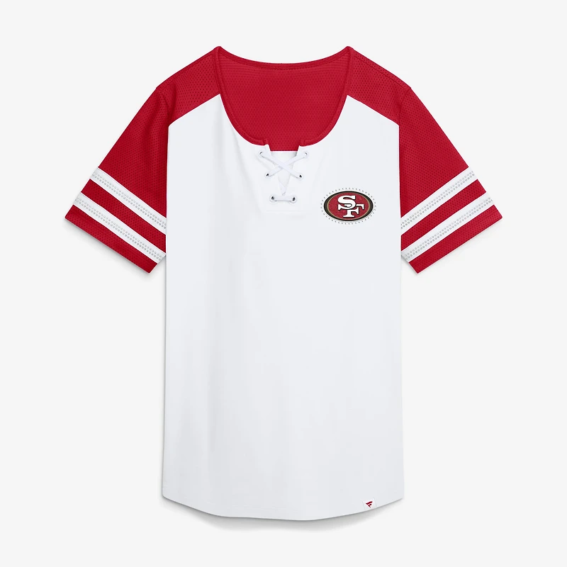 Women's Fanatics White/Scarlet San Francisco 49ers Touchdown Pass Athena Lace-Up T-Shirt