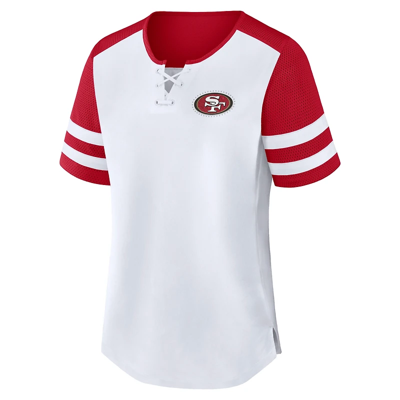 Women's Fanatics White/Scarlet San Francisco 49ers Touchdown Pass Athena Lace-Up T-Shirt