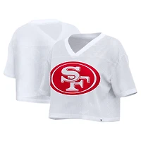 Women's Fanatics White San Francisco 49ers Oversized Mesh Cropped V-Neck Jersey