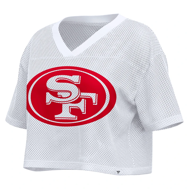 Women's Fanatics White San Francisco 49ers Oversized Mesh Cropped V-Neck Jersey