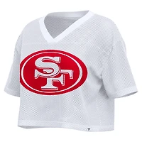 Women's Fanatics White San Francisco 49ers Oversized Mesh Cropped V-Neck Jersey