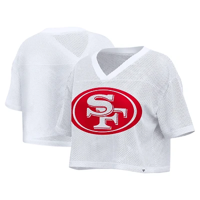 Women's Fanatics White San Francisco 49ers Oversized Mesh Cropped V-Neck Jersey