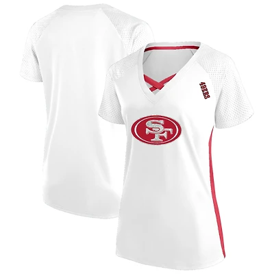 Women's Fanatics  White San Francisco 49ers Plus Glitter Lace-Up V- Neck T-Shirt